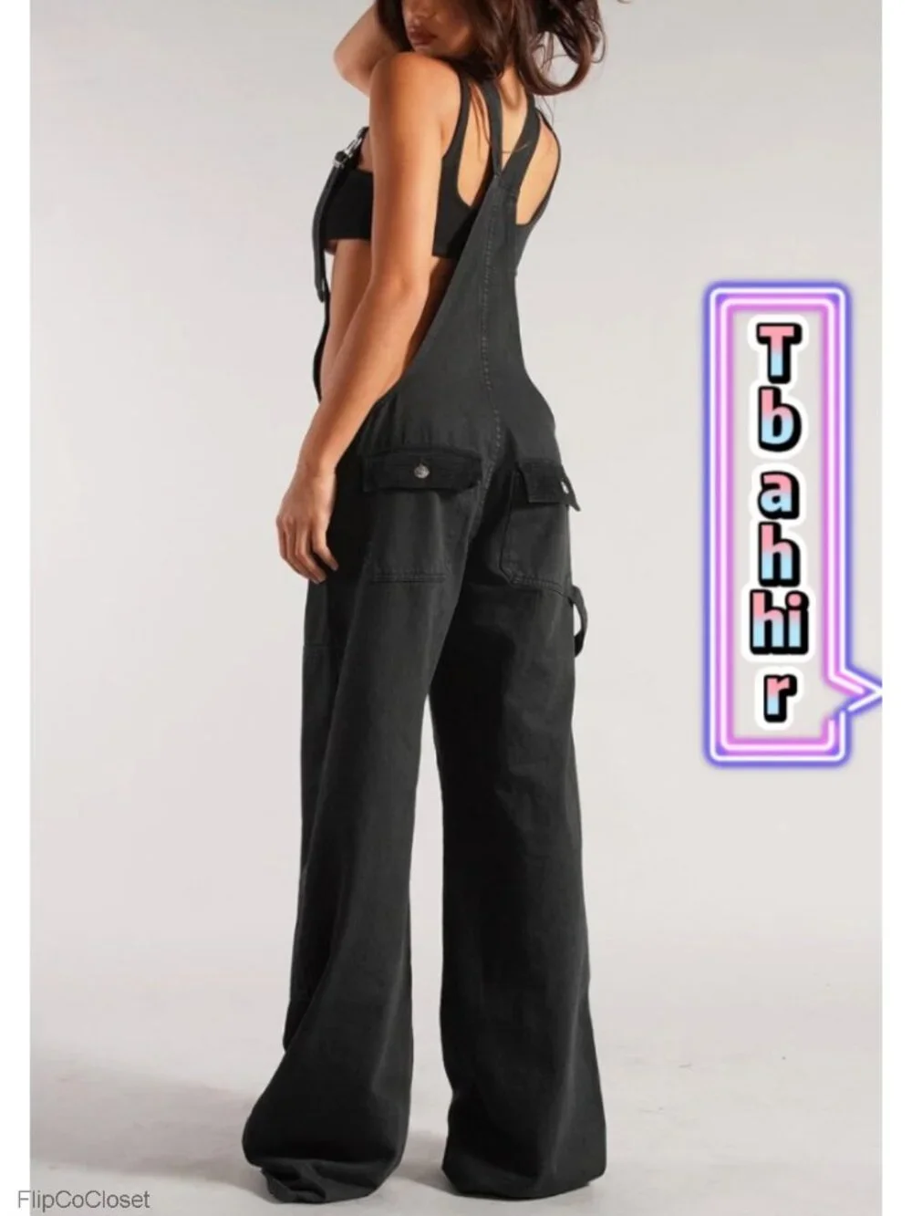 Women's Denim Overalls Adjustable Strap Wide Leg Cargo Jumpsuit